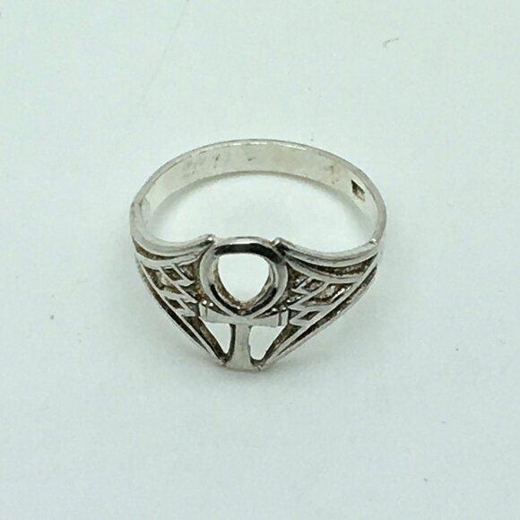 Egyptian Sterling Silver Ankh Cross Ring Key Of Life Open Work Cross Band - Picture 4 of 4